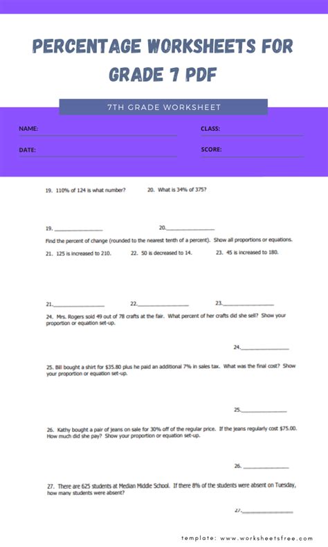 Percentage Worksheets For Grade 7 Pdf 2 Worksheets Free