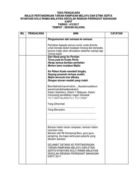 Latihan ini mengandungi 25 soalan. Teks Pengacara Majlis Pertandingan Nyanyian