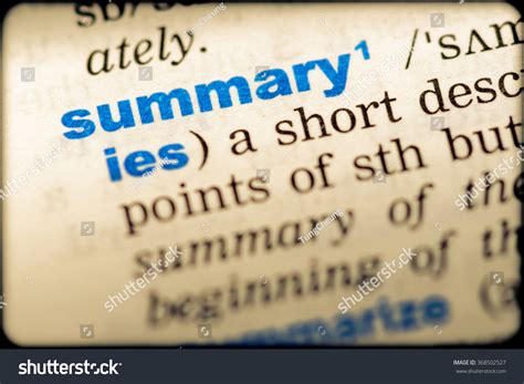 Closeup Word English Dictionary Summary Definition Stock Photo