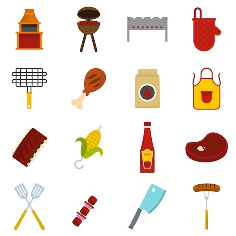 Premium Vector Bbq Food Icons Set In Flat Style