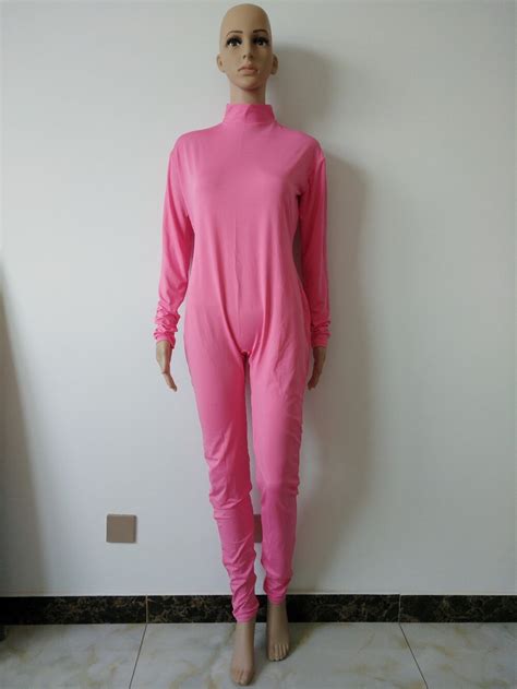 Pink Zentai Suit Dance Unitard Spandex Full Bodysuits Catsuit Wear Skin Without Hood Hands Foot