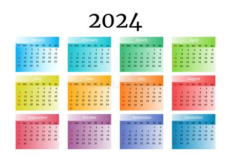 Calendar For 2024 Isolated On A White Background Stock Vector