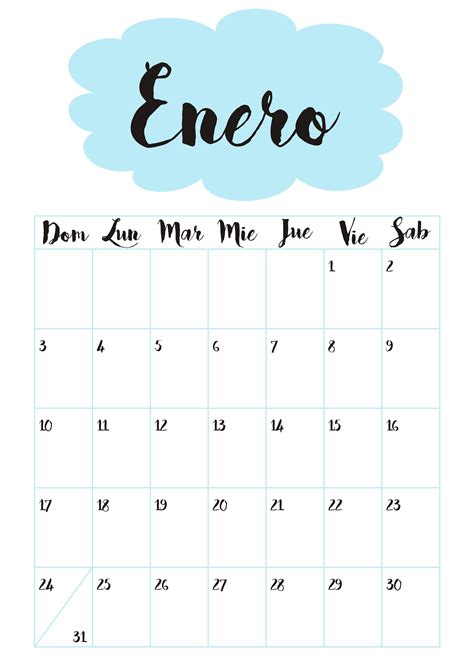 Calendario 1 Enero ☼ Print Planner Journal Planner Monthly Calendar