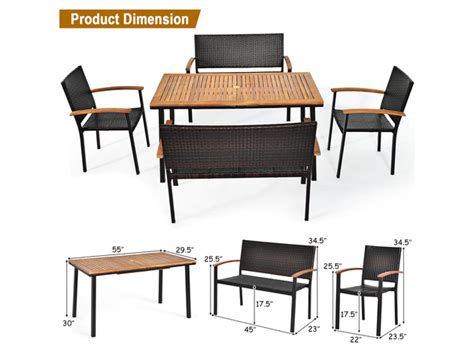 Costway 5pc Patio Rattan Dining Set Acacia Wood Table Top Stackable