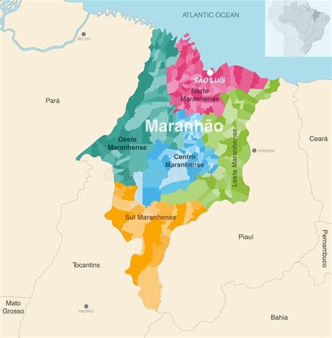 Mapa Administrativo De Maranhao Estado De Brasil Que Muestra Los Municipios Coloreados Por