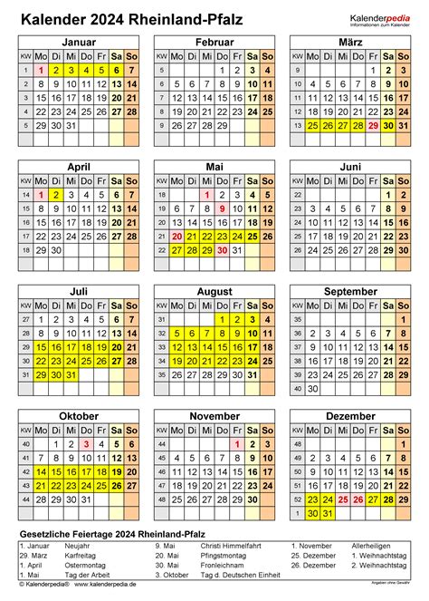 Kalender 2024 Rheinland Pfalz Ferien Feiertage Excel Vorlagen