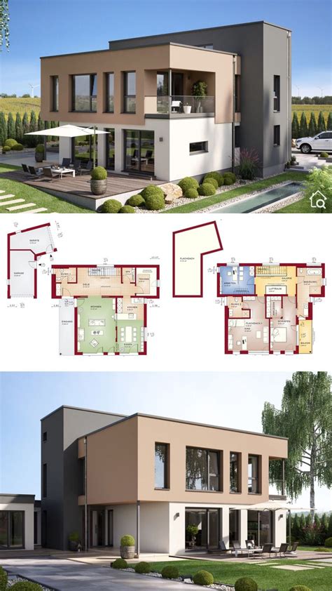 Kennzeichnend für ein bauhausstil haus ist die modulare bauweise sowie das flachdach. Modernes Kubus Haus mit Flachdach & Garage bauen ...