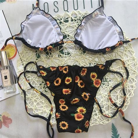 Buy Women Sexy Bikinis Set Sunflower Print Tankini Brazilian Swimwear