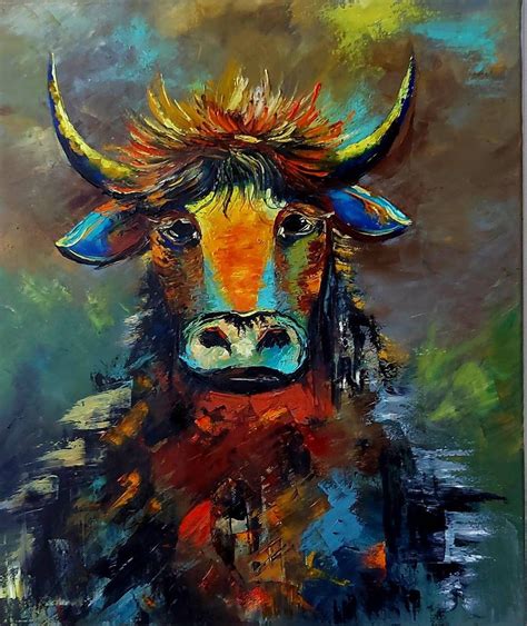 Taurus Painting Bright Bull Zodiac Art Taurus Art Oil Painting Etsy