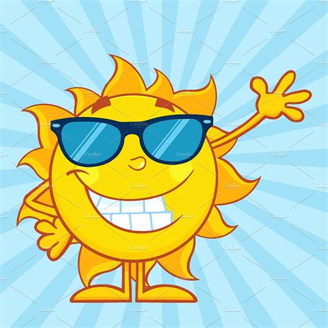 smiling sun with sunglasses illustrator graphics ~ creative market