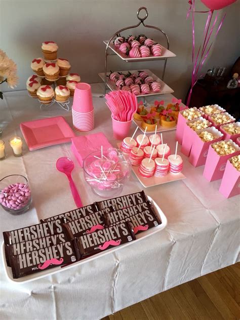 Our list gives you many ideas and different themes to choose from. Girls Side of the Snack Table Gender Reveal Boy or Girl Pink Baby shower Bows mustaches | Party ...