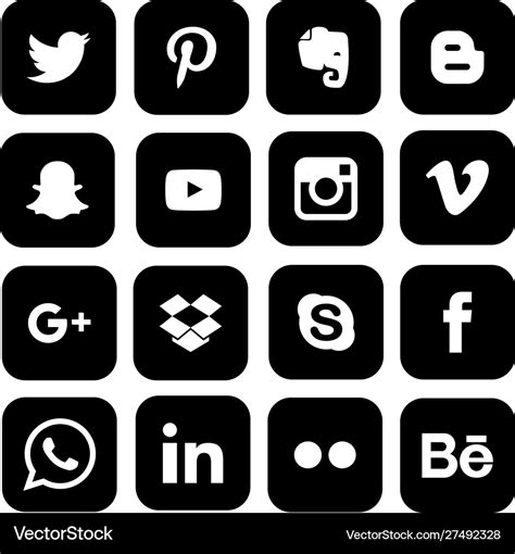 Set Popular Social Media Black White Icons Vector Image
