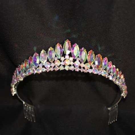 silver ab rhinestone crystal queen tiara crown bridal pageant etsy
