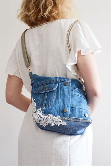 Summer Sale Pretty Denim Crossbody Bag With Lace Detailing Etsy