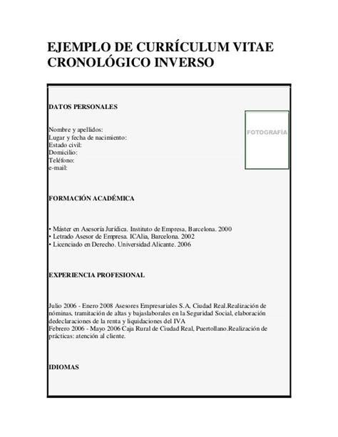 Ejemplo De Curriculum Cronologico Inverso