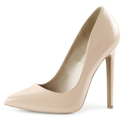 Summitfashions Womens Nude Color Heels Classic Pointed Toe Pumps Shiny Stilettos 5 Inch Heels