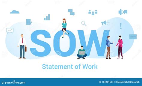 sow statement of work concept with big word or text and team people with modern flat style