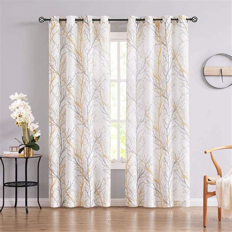 Grey White Curtains For Living Room 108 Yellow Tree Branches Print