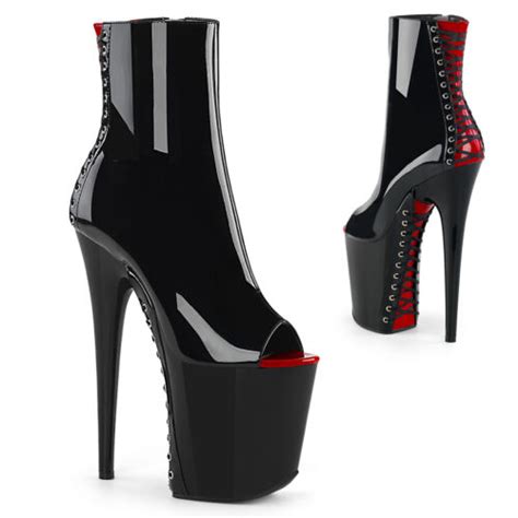 8 Black Red Lace Up Fetish Corset Dominatrix Stripper Heels Ankle Boots Pleaser Ebay