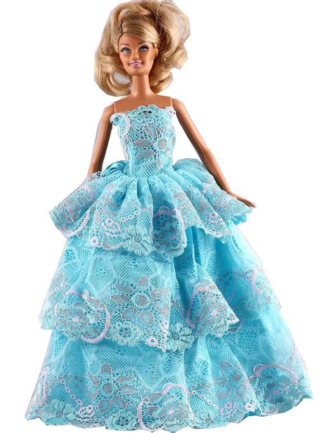 New Fashion Handmade Three Tier Blue Lace Dress Party Dress Clothes Gown For 11 Barbie Doll