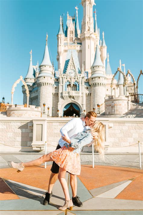 Disney World Engagement Engaged Couple Dancing In Front Of Cinderella
