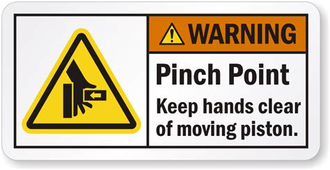 Warning Pinch Point Keep Hands Clear Of Moving Piston Label Sku Lb 2278