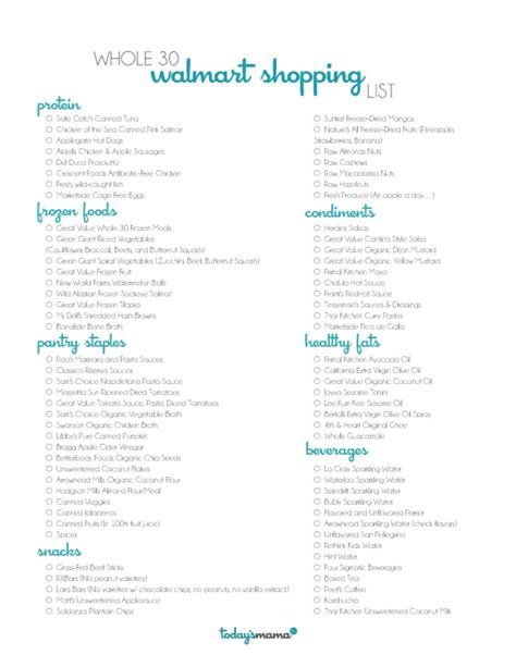 Printable Walmart Grocery List
