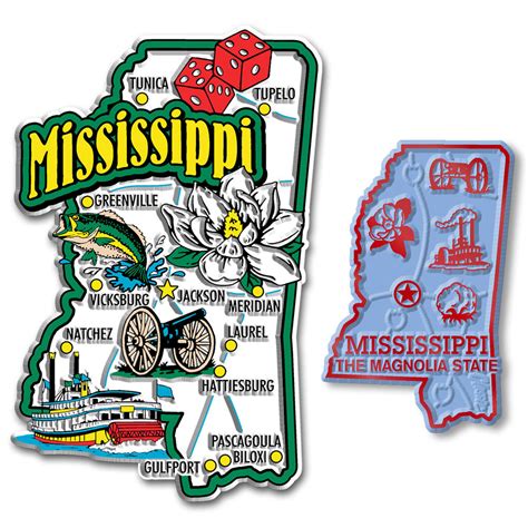 Mississippi Small And Jumbo State Map Magnet Set