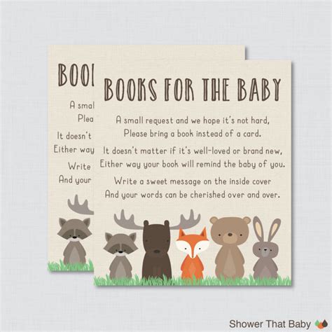 Putting your thoughtful wishes or an inspirational pregnancy quote onto a card is a fantastic way to share the that's a wrap. Woodland Baby Shower Bring a Book Instead of a Card Invitation