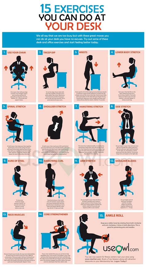 15 Exercises You Can Do At Desk In Office Office Exercise Workout At