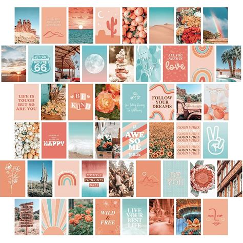 artivo peach teal aesthetic wall collage kit 50 set 4x6 inch