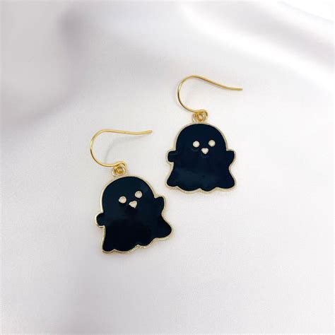 Halloween Ghost Earrings Gold Plated Enamel Ghost Ghouls Etsy