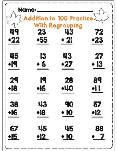Addition To 100 Practice With Regrouping For 2nd Grade Part Of 60 Page