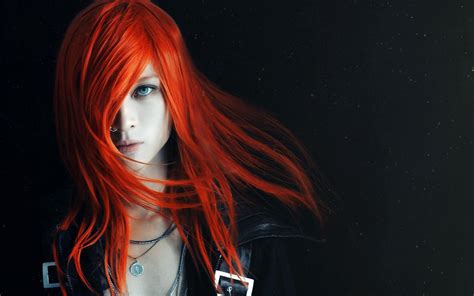 Wallpaper Women Redhead Anime Blue Eyes Black Hair Piercing Clothing Color Darkness