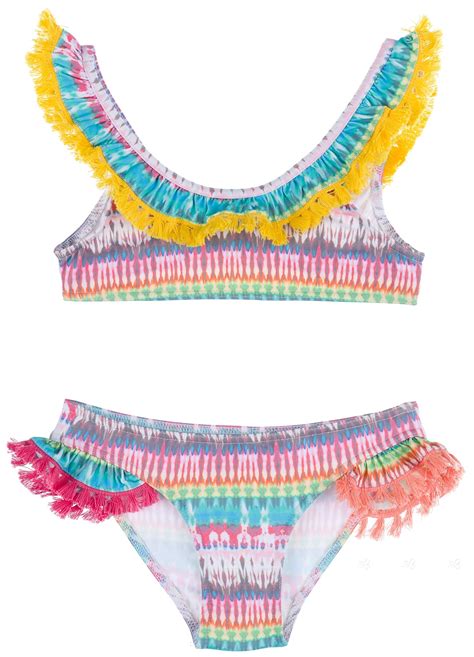 Maricruz Moda Infantil Girls Tie Dye Print Bikini And Ruffle Collar