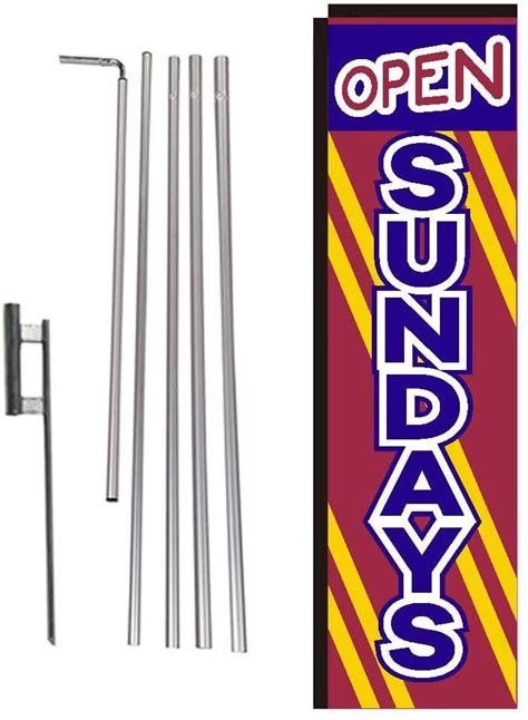 Open Sundays Rectangle Feather Banner Flag With Pole Kit And Ground