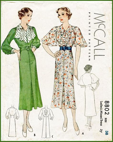 Vintage Sewing Pattern 1930s 30s Day Dress Flutter Sleeves Etsy