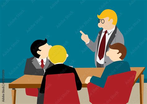 Simple Business Cartoon Illustration Of Group Discussion Meeting Or