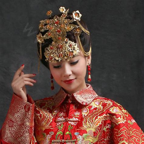 8467 Luxury Chinese Style Wedding Tassel Gold Plated Phoenix Coronet