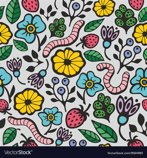 Colorful Seamless Background With Flora And Fauna Vector Image