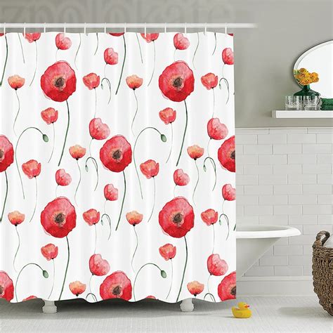 Poppy Decor Shower Curtain Set Blossom Poppy Springtime Backyard