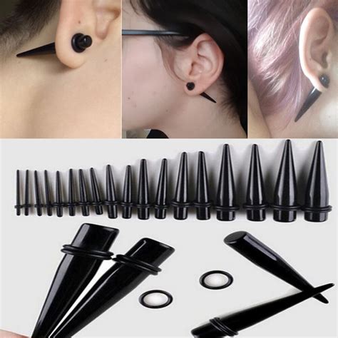 Junlowpy 1 6 24mm Black Acrylic Ear Gauges Taper And Plug Stretching Kits Flesh Tunnel Expansion