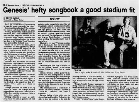Concert review – Genesis – The Courier-News – Bridgewater – 1st June