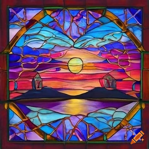 Detailed Stained Glass Landscape Painting