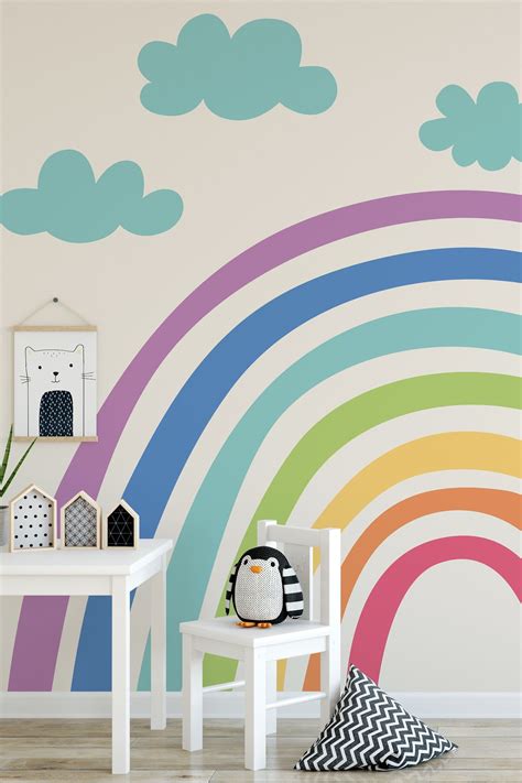 Rainbow Mural Kids Room Kids Room With Rainbow Mural Stock Photo