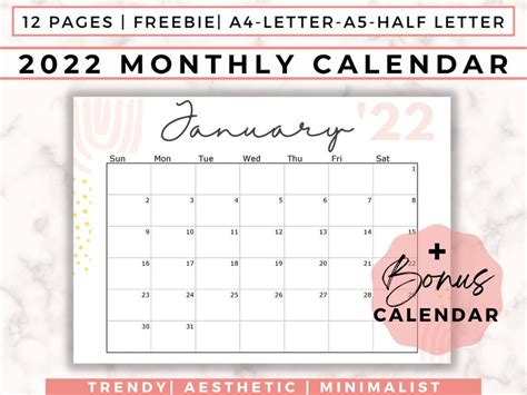 2022 Calendar Printable Aesthetic Botanical Calendar 12 Etsy Finland