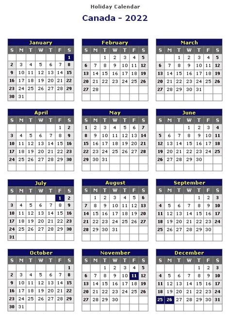 2022 Calendar Canada With Holidays Printable Calendar Printables