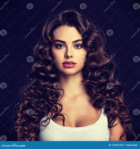 Beautiful Young Woman With Long Curly Brown Hair Stock Image Image Of Elegant Hairdo 136351323