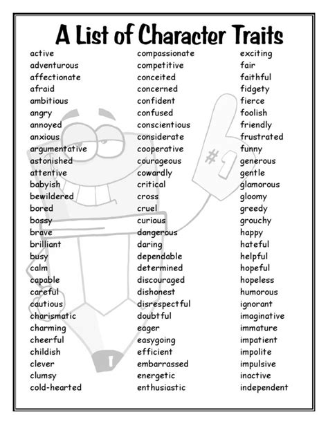 Vocabulary Writing Skills Character Traits List Teaching Writing