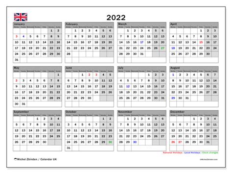 2022 Calendars “Public Holidays” - Michel Zbinden EN